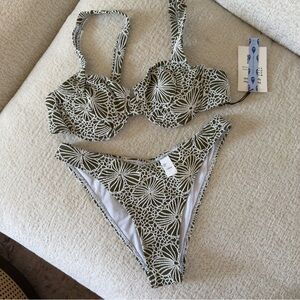 Cider Green and White Floral Bikini Set
